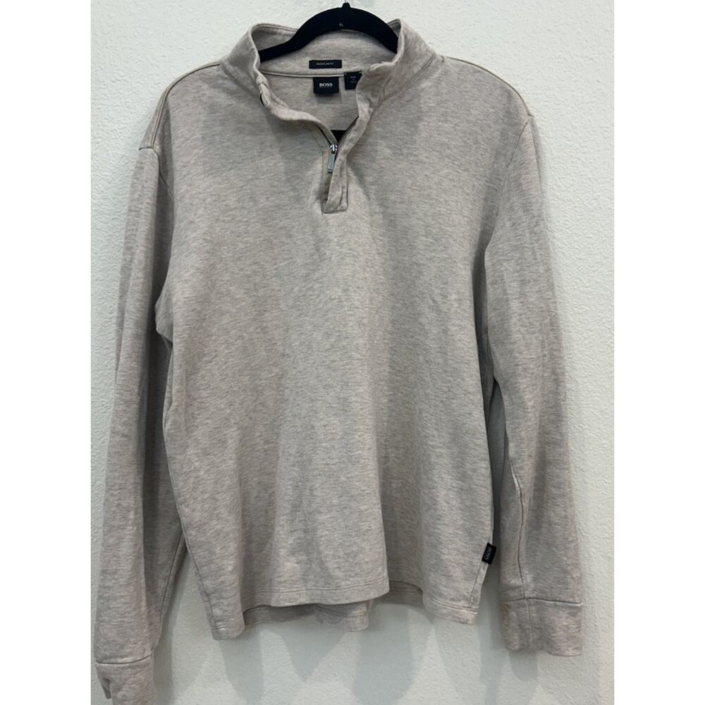 Hugo Boss Men’s Quarter Zip Long Sleeve Pullover Beige Large